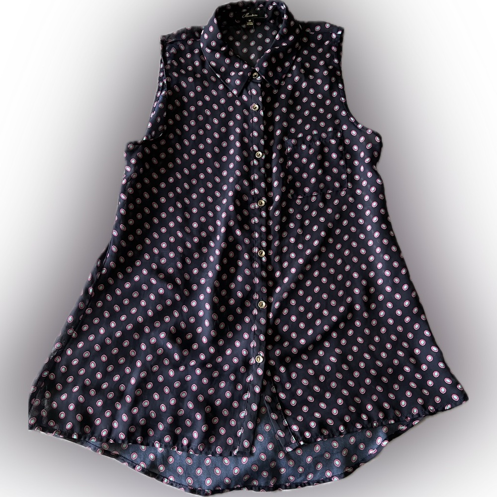 Monteau Blue Sleeveless Notched Collar Blouse